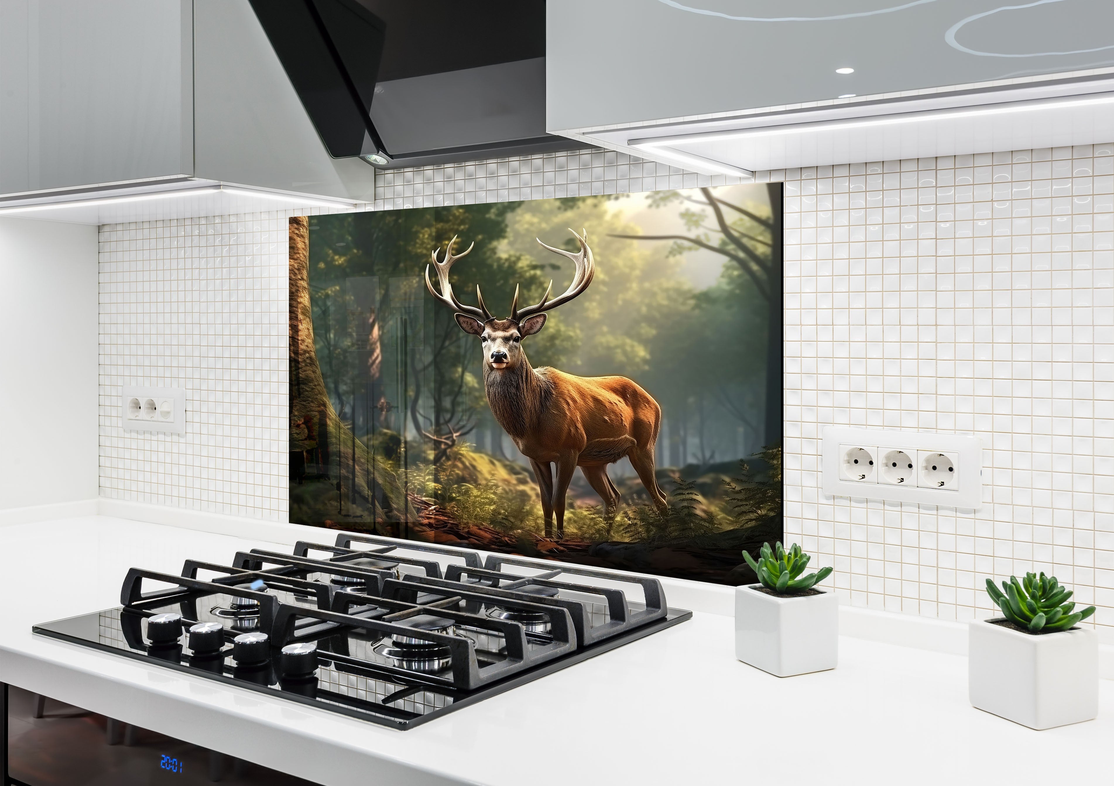 Deer Forest - Tempered Glass Kitchen Backsplash-BacksplashArtworks