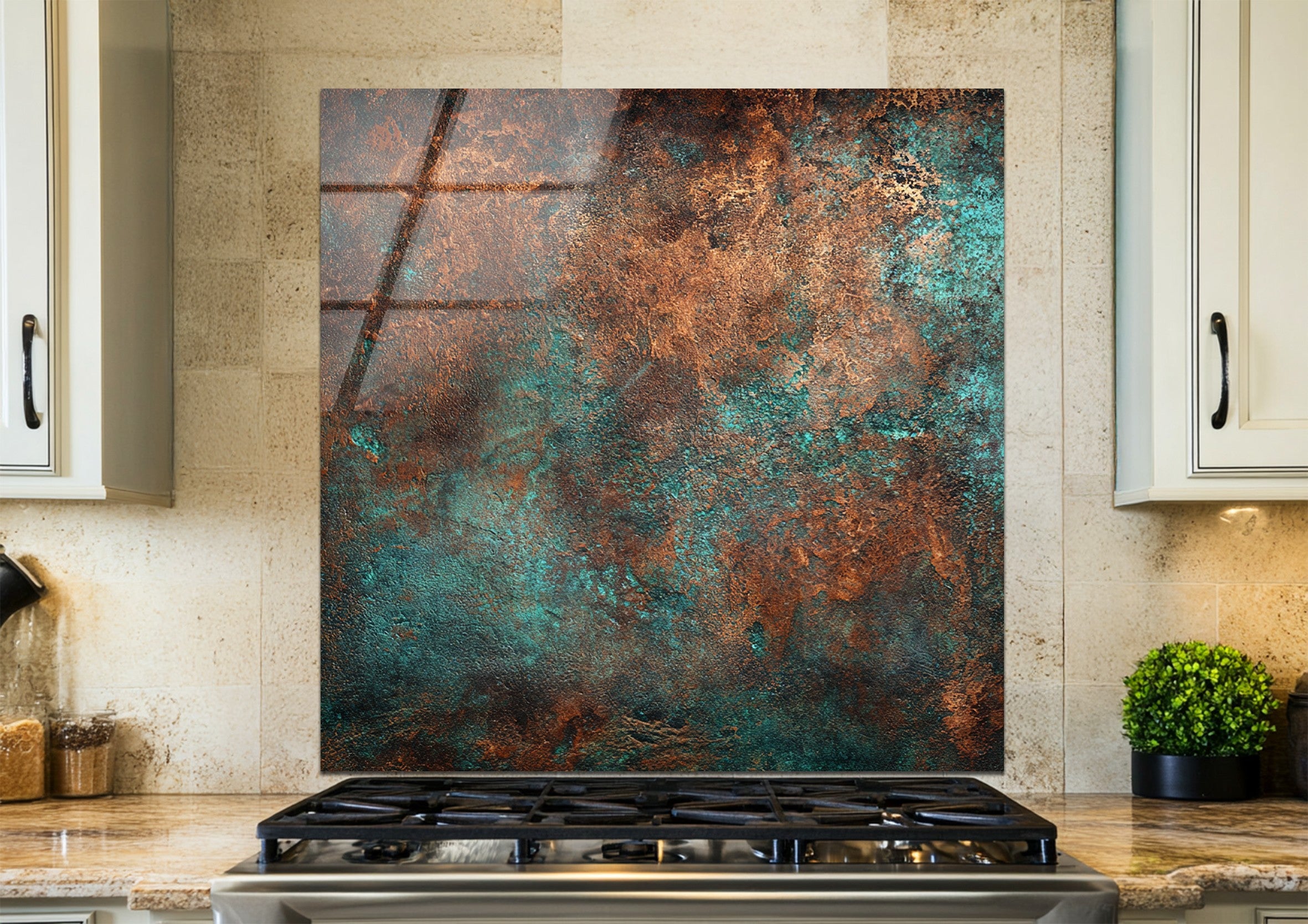 Rust Kitchen Splashback Copper Patina Abstract Glass Kitchen Backsplash Rust Aura ...