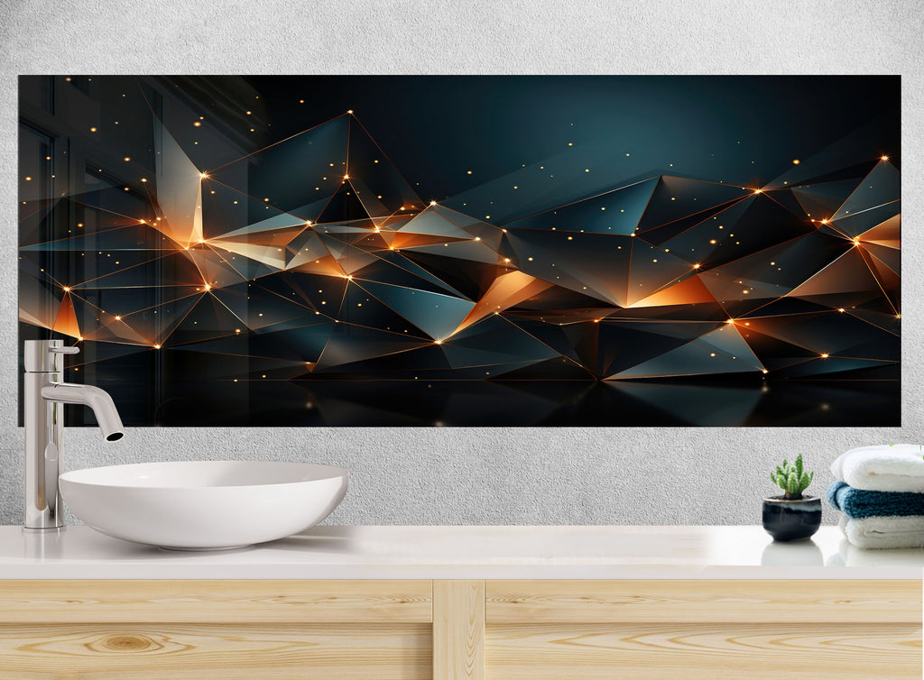 Cosmic Geometric Elegance - Glass Kitchen Backsplash-BacksplashArtworks