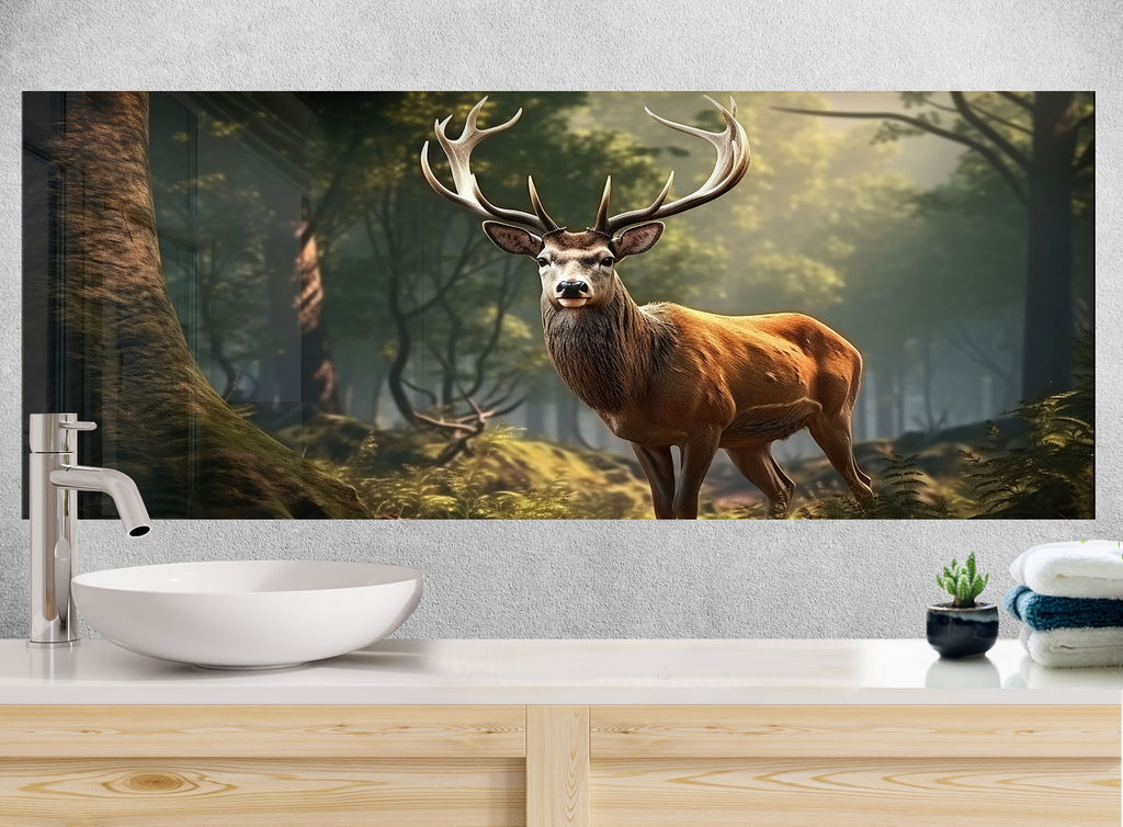 Deer Forest - Tempered Glass Kitchen Backsplash-BacksplashArtworks