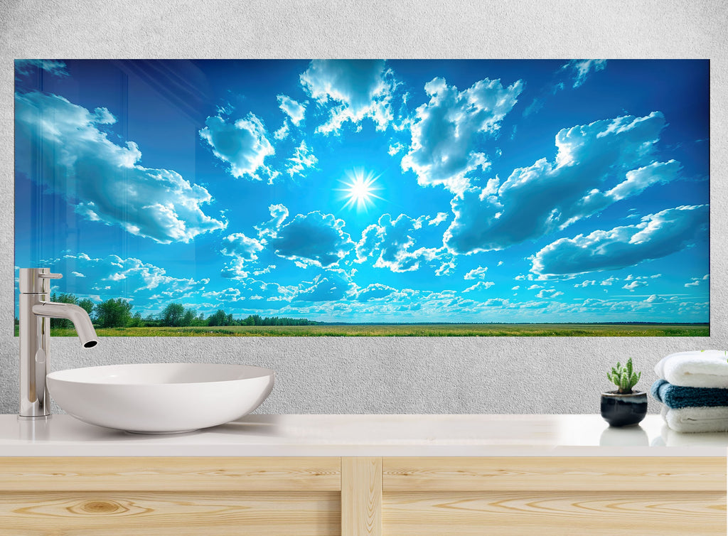 Blue Sky & Clouds Wall Art – Tempered Glass Kitchen Backsplash-BacksplashArtworks