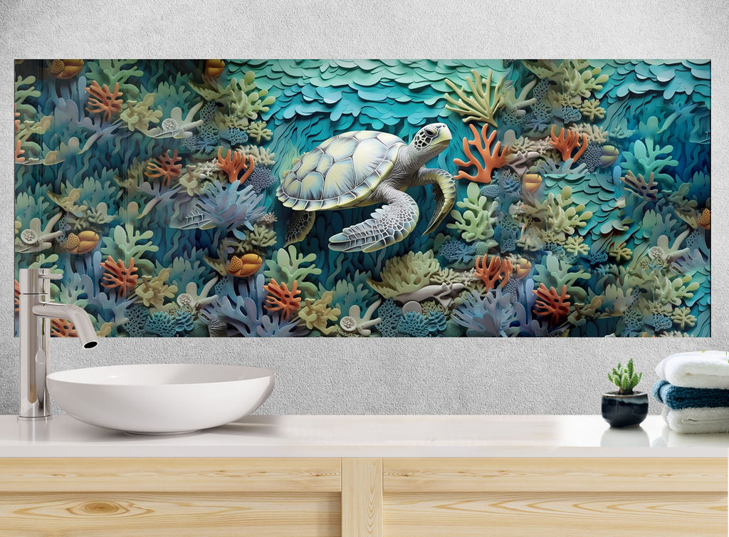 Stunning Sea Turtle - Tempered Glass Kitchen Backsplash-BacksplashArtworks