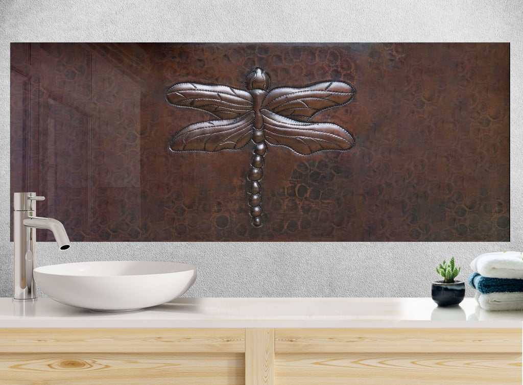 Rustic Dragonfly Metal - Tempered Glass Kitchen Backsplash-BacksplashArtworks