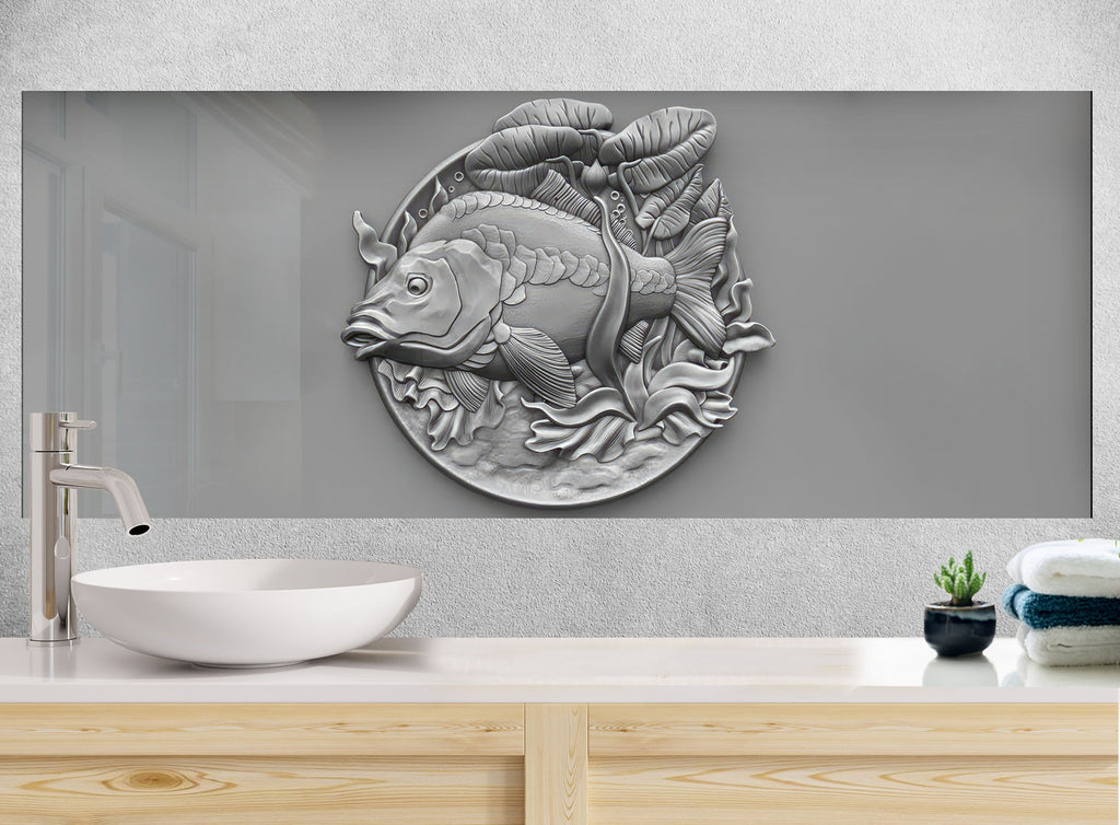 Silver Fish - Tempered Glass Kitchen Backsplash-BacksplashArtworks