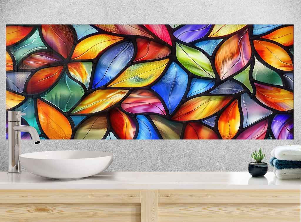 Vibrant Stained Glass Elegance - Glass Kitchen Backsplash-BacksplashArtworks