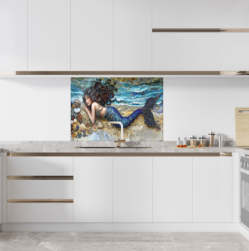 Enchanted Mermaid - Glass Kitchen Backsplash-BacksplashArtworks
