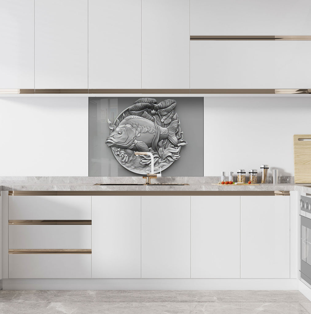 Silver Fish - Tempered Glass Kitchen Backsplash-BacksplashArtworks