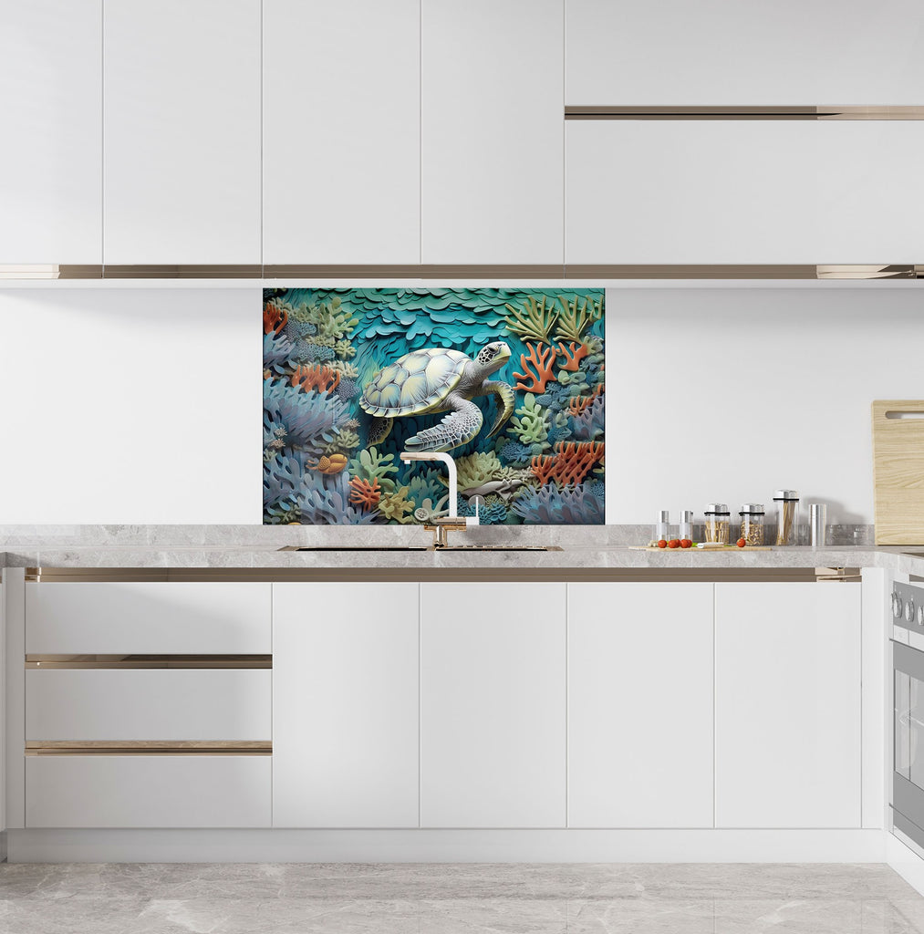 Stunning Sea Turtle - Tempered Glass Kitchen Backsplash-BacksplashArtworks