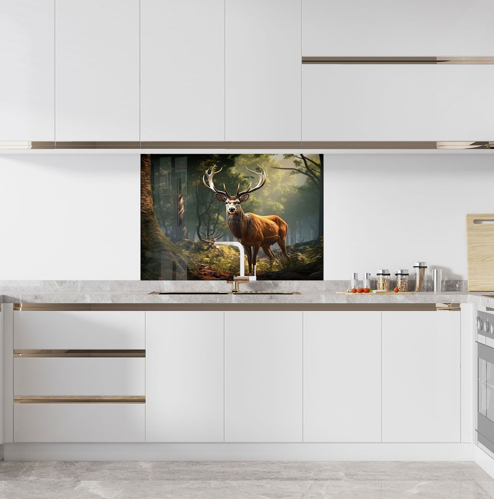 Deer Forest - Tempered Glass Kitchen Backsplash-BacksplashArtworks