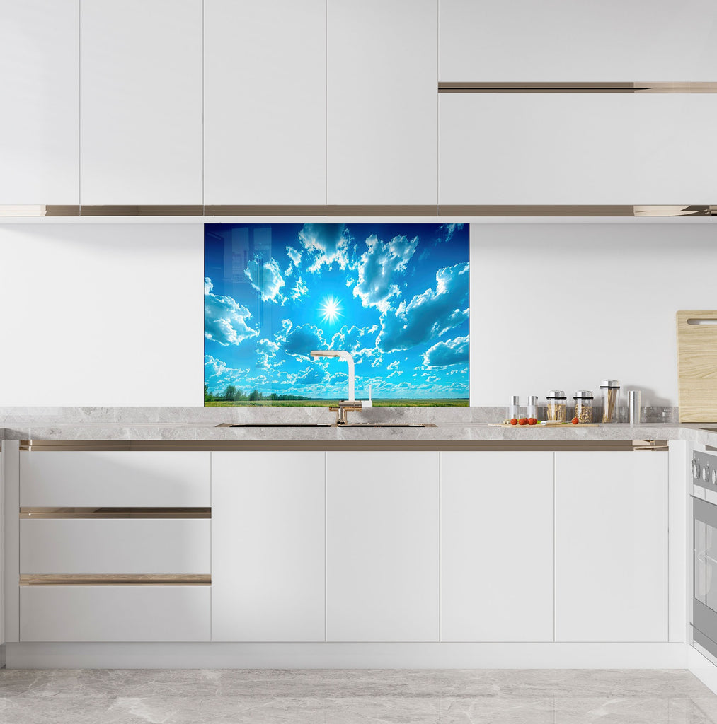 Blue Sky & Clouds Wall Art – Tempered Glass Kitchen Backsplash-BacksplashArtworks