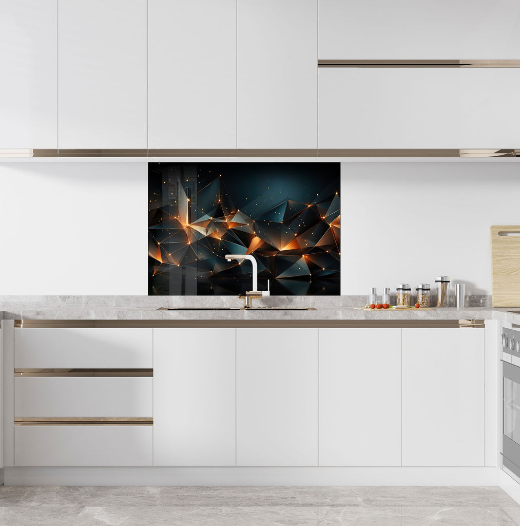 Cosmic Geometric Elegance - Glass Kitchen Backsplash-BacksplashArtworks