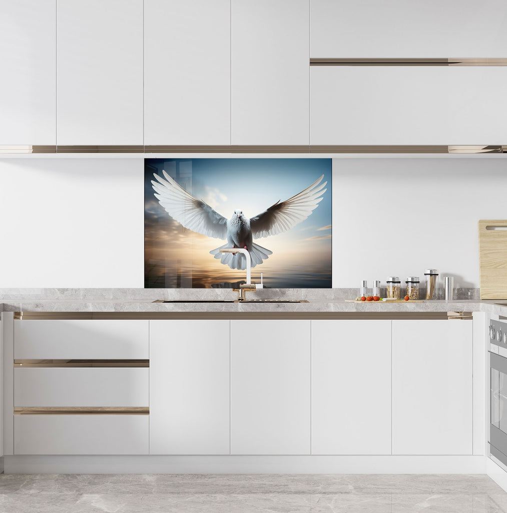 White Dove - Glass Kitchen Backsplash-BacksplashArtworks