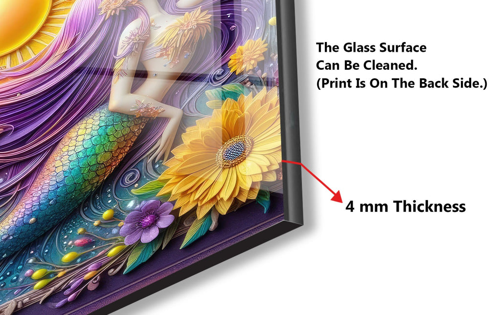 Sunlit Mermaid - Glass Kitchen Backsplash-BacksplashArtworks