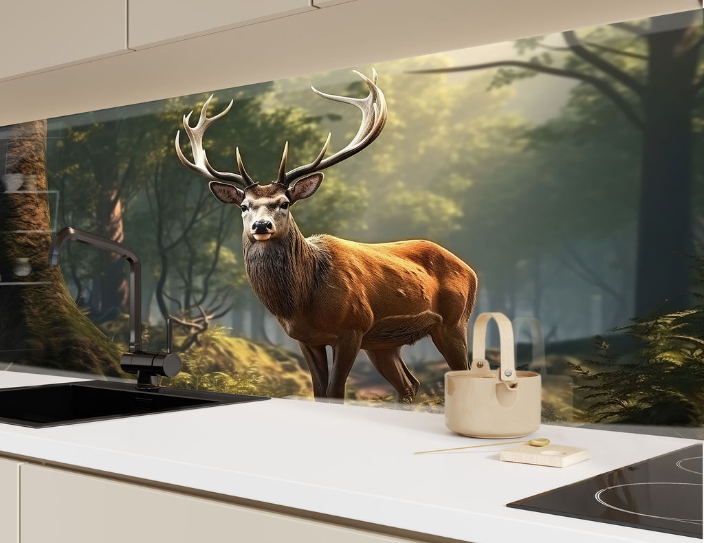 Deer Forest - Tempered Glass Kitchen Backsplash-BacksplashArtworks