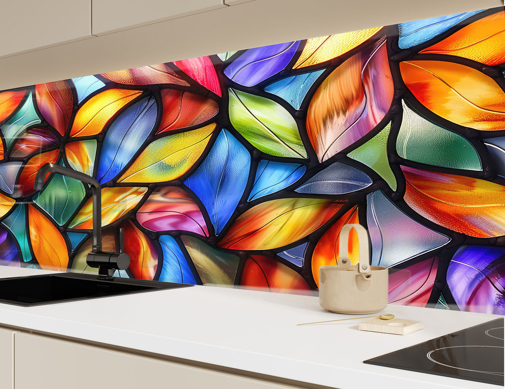 Vibrant Stained Glass Elegance - Glass Kitchen Backsplash-BacksplashArtworks