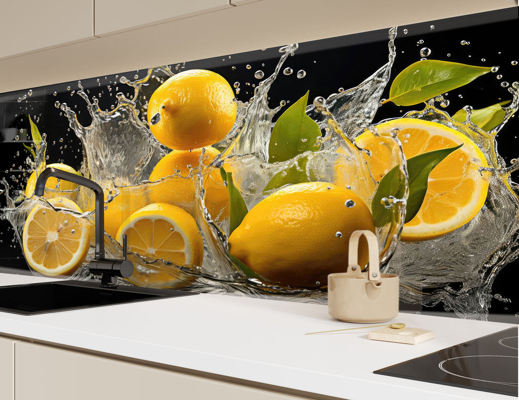 Lemon Splash Glass Kitchen Backsplash – Fresh Citrus Design-BacksplashArtworks