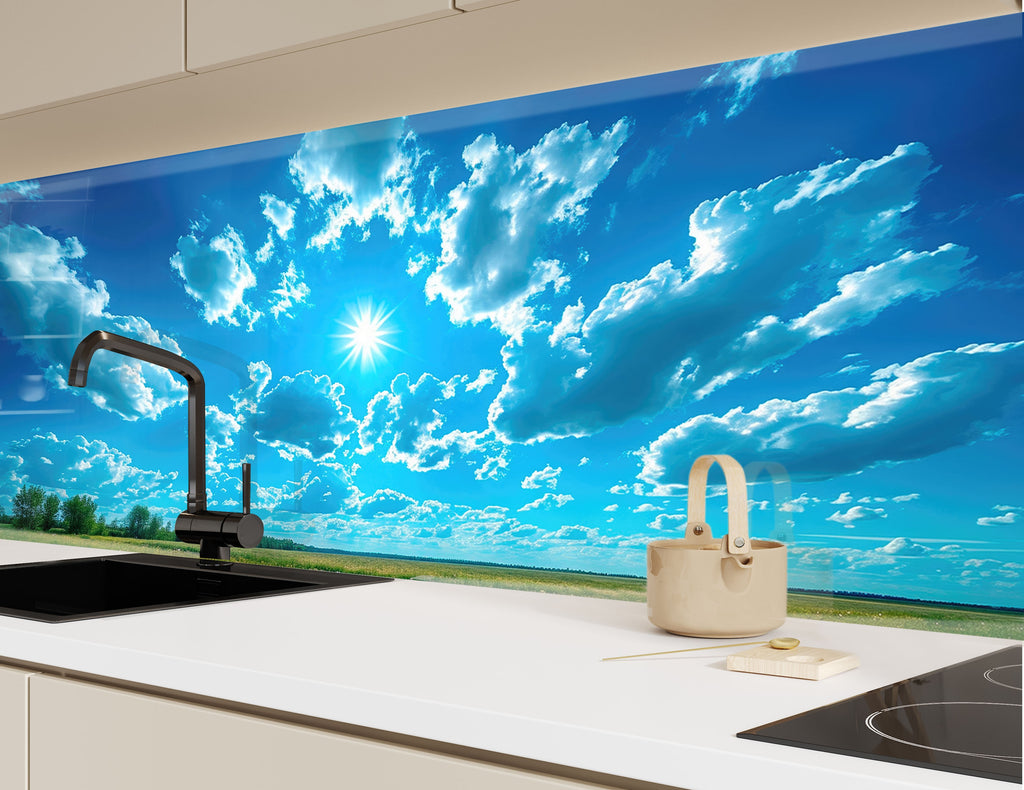 Blue Sky & Clouds Wall Art – Tempered Glass Kitchen Backsplash-BacksplashArtworks