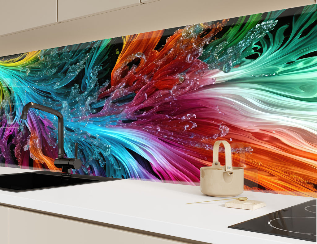 Radiant Fusion Multicolor Swirl - Glass Kitchen Backsplash-BacksplashArtworks