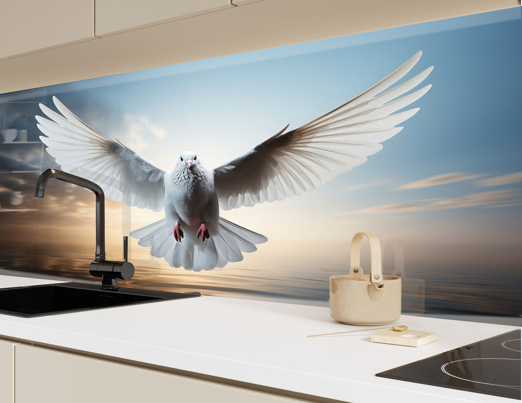 White Dove - Glass Kitchen Backsplash-BacksplashArtworks