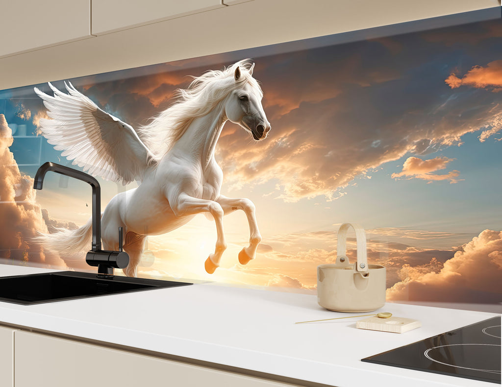 Fantasy Pegasus - Tempered Glass Kitchen Backsplash-BacksplashArtworks