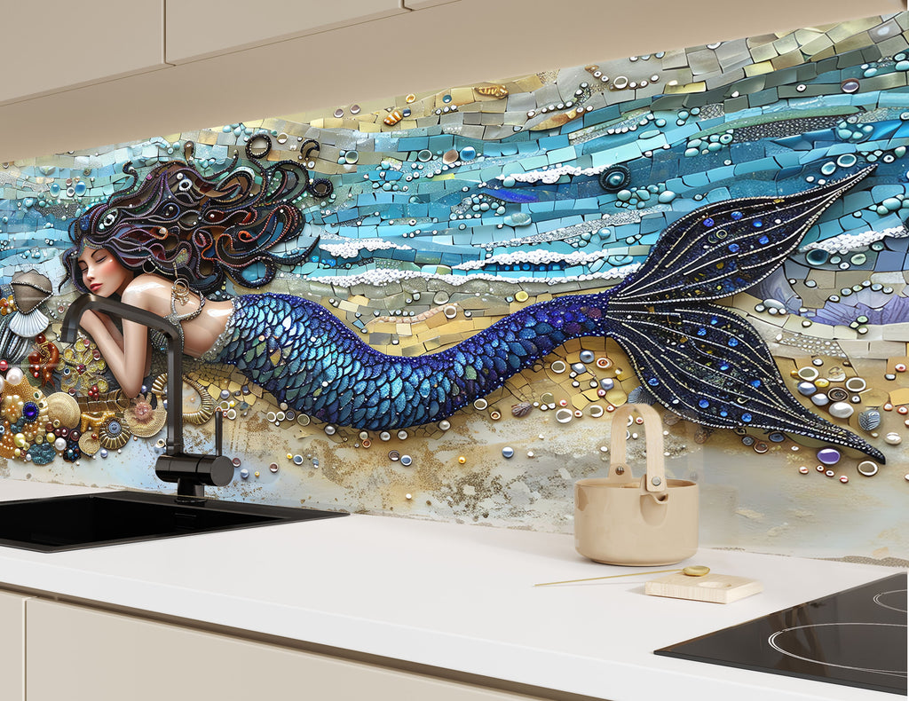 Enchanted Mermaid - Glass Kitchen Backsplash-BacksplashArtworks