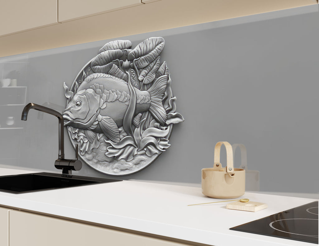 Silver Fish - Tempered Glass Kitchen Backsplash-BacksplashArtworks