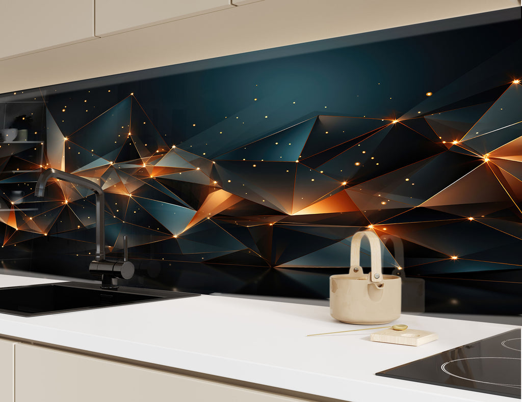Cosmic Geometric Elegance - Glass Kitchen Backsplash-BacksplashArtworks