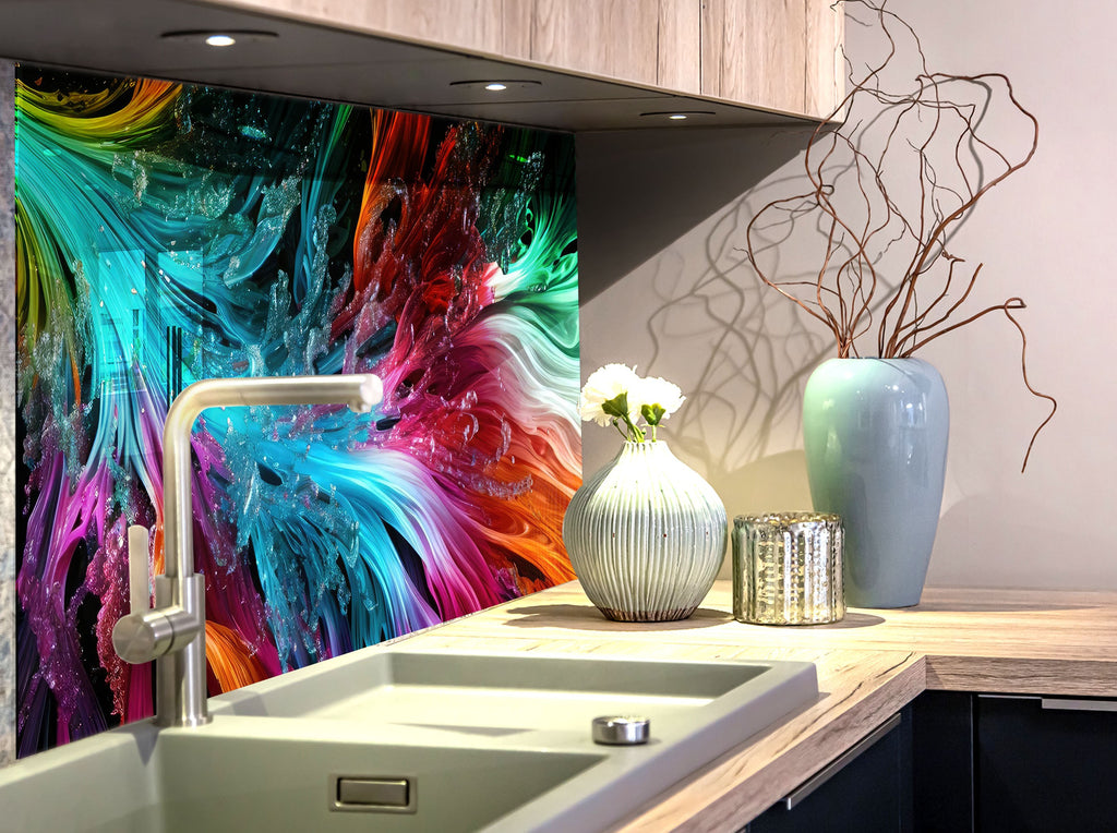 Radiant Fusion Multicolor Swirl - Glass Kitchen Backsplash-BacksplashArtworks