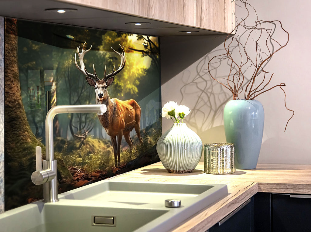 Deer Forest - Tempered Glass Kitchen Backsplash-BacksplashArtworks