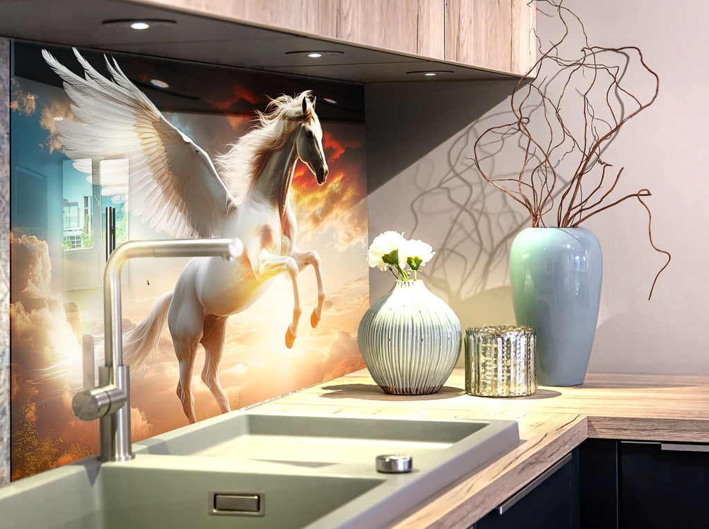 Fantasy Pegasus - Tempered Glass Kitchen Backsplash-BacksplashArtworks