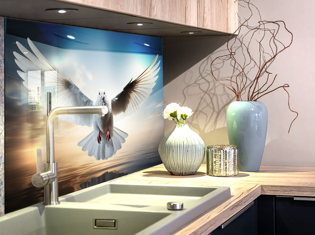 White Dove - Glass Kitchen Backsplash-BacksplashArtworks