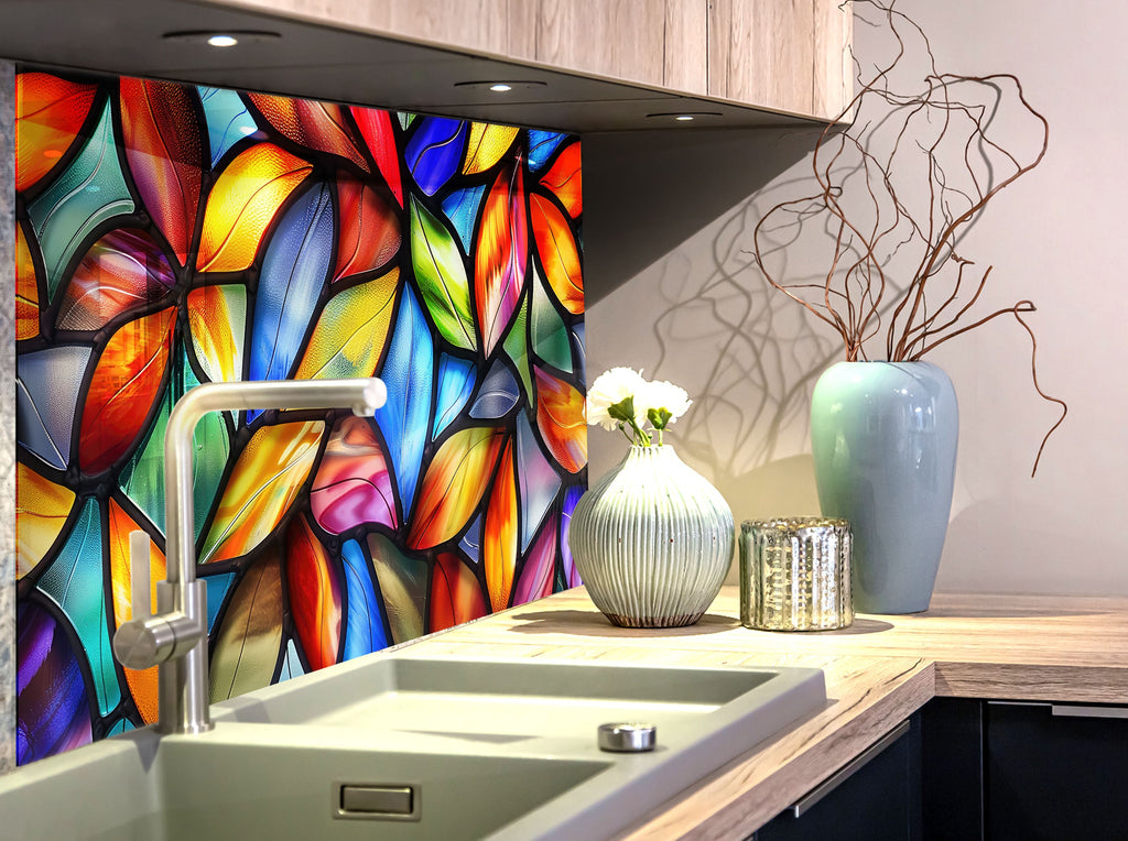 Vibrant Stained Glass Elegance - Glass Kitchen Backsplash-BacksplashArtworks
