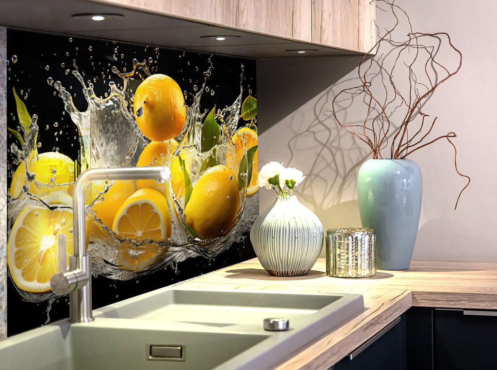 Lemon Splash Glass Kitchen Backsplash – Fresh Citrus Design-BacksplashArtworks