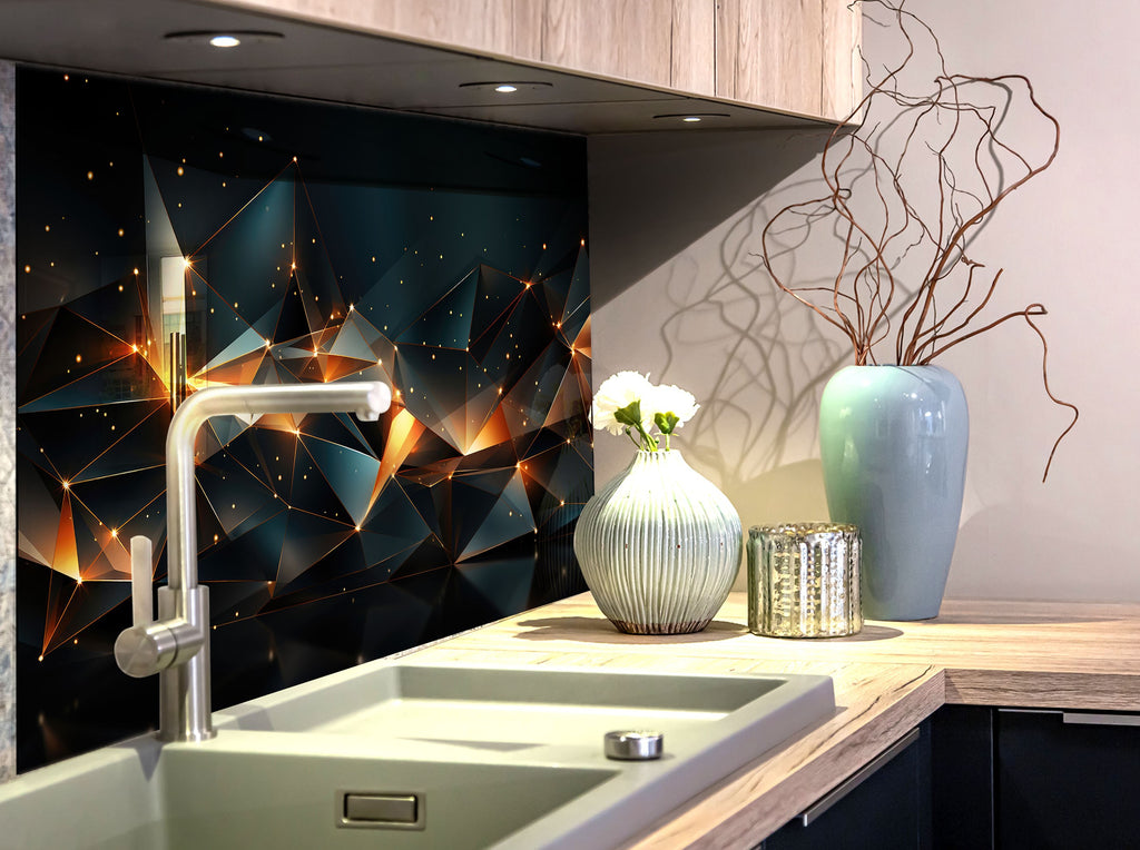 Cosmic Geometric Elegance - Glass Kitchen Backsplash-BacksplashArtworks