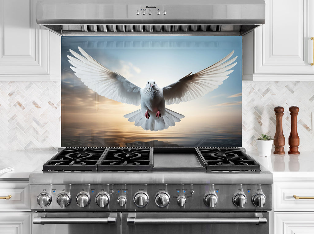 White Dove - Glass Kitchen Backsplash-BacksplashArtworks