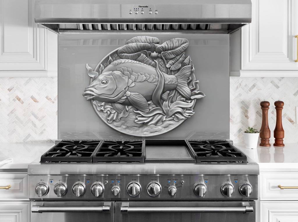 Silver Fish - Tempered Glass Kitchen Backsplash-BacksplashArtworks