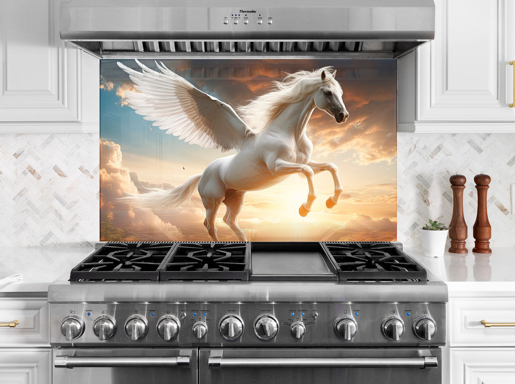 Fantasy Pegasus - Tempered Glass Kitchen Backsplash-BacksplashArtworks