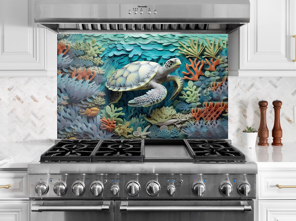 Stunning Sea Turtle - Tempered Glass Kitchen Backsplash-BacksplashArtworks