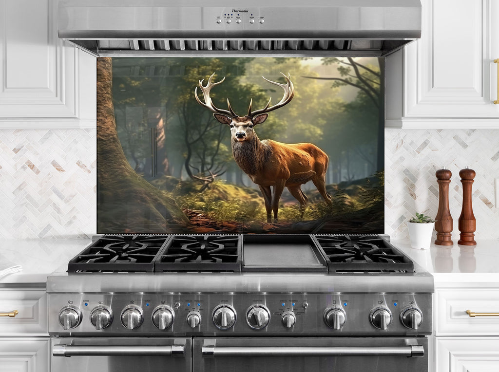 Deer Forest - Tempered Glass Kitchen Backsplash-BacksplashArtworks