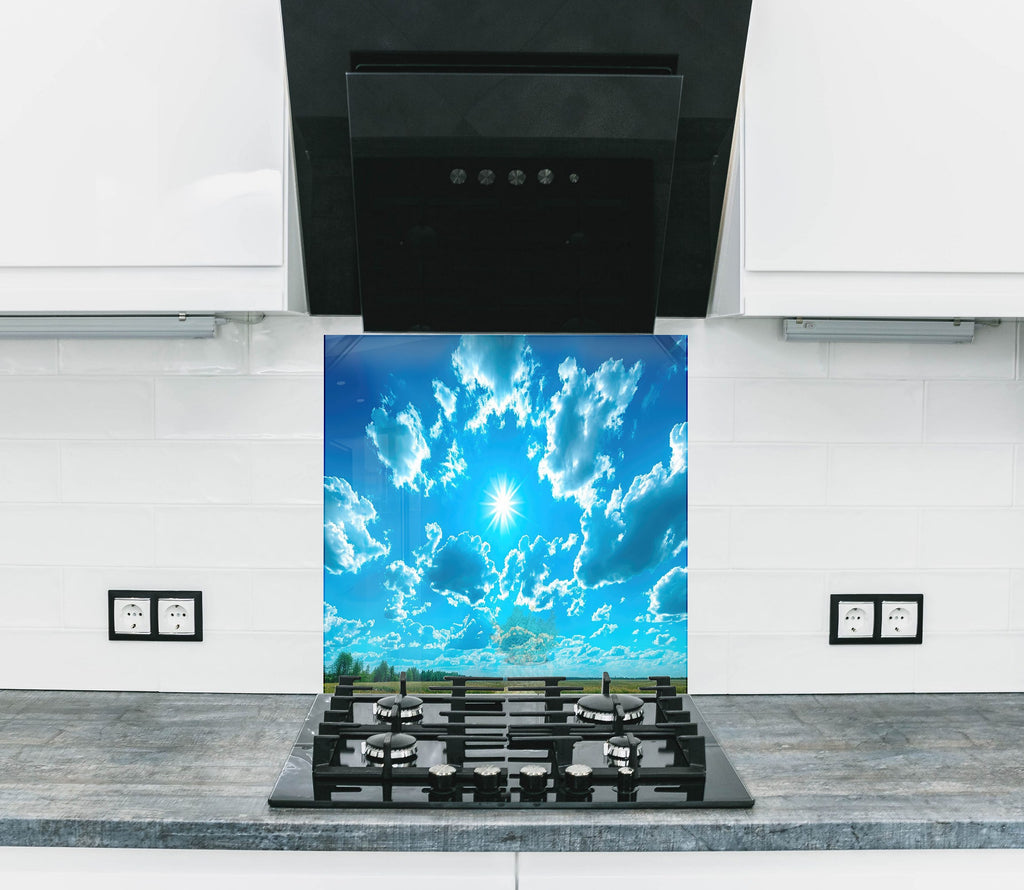 Blue Sky & Clouds Wall Art – Tempered Glass Kitchen Backsplash-BacksplashArtworks
