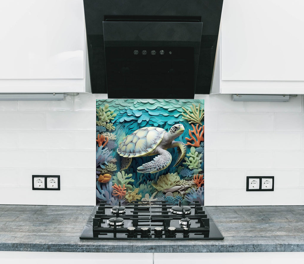 Stunning Sea Turtle - Tempered Glass Kitchen Backsplash-BacksplashArtworks
