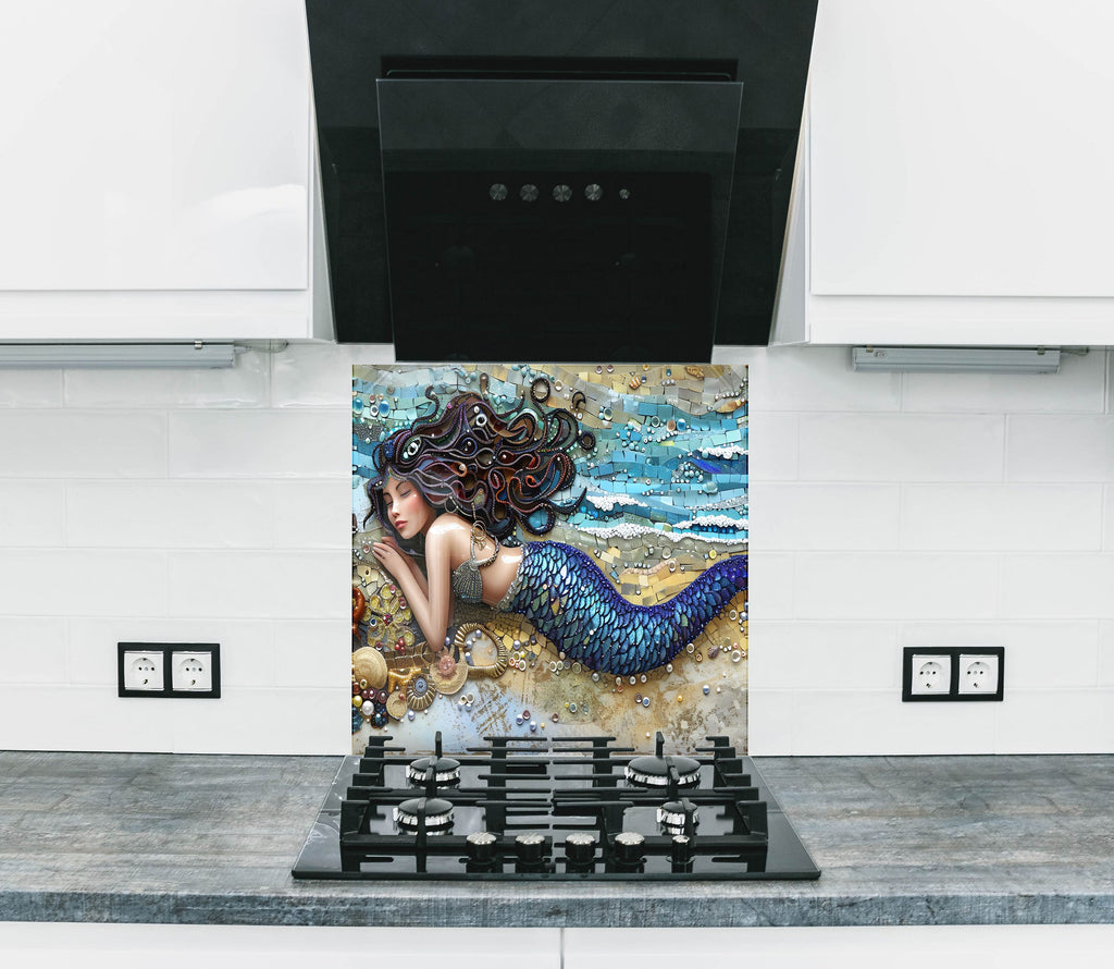 Enchanted Mermaid - Glass Kitchen Backsplash-BacksplashArtworks