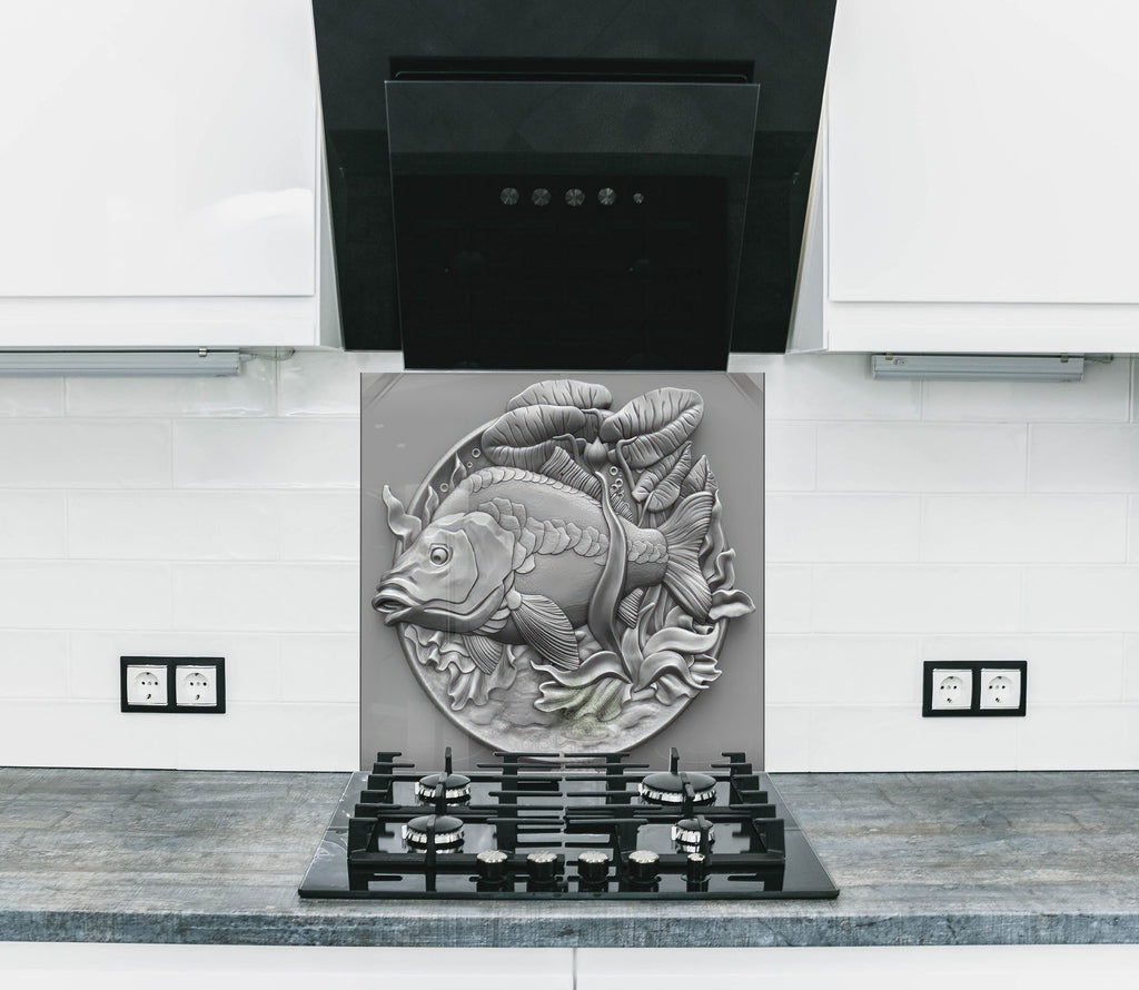 Silver Fish - Tempered Glass Kitchen Backsplash-BacksplashArtworks