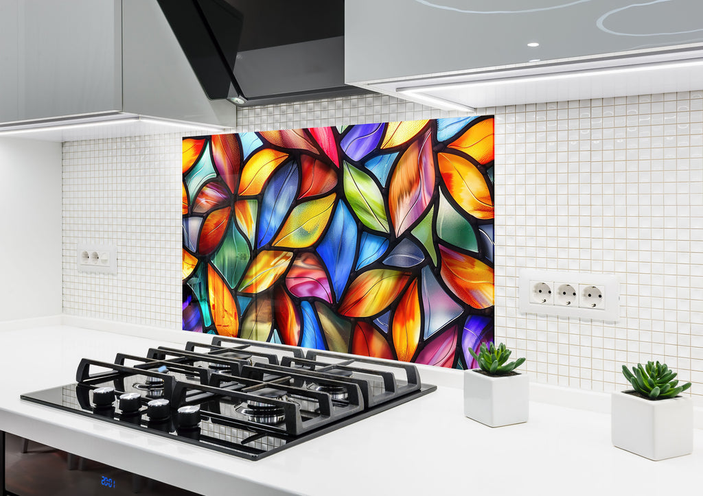 Vibrant Stained Glass Elegance - Glass Kitchen Backsplash-BacksplashArtworks
