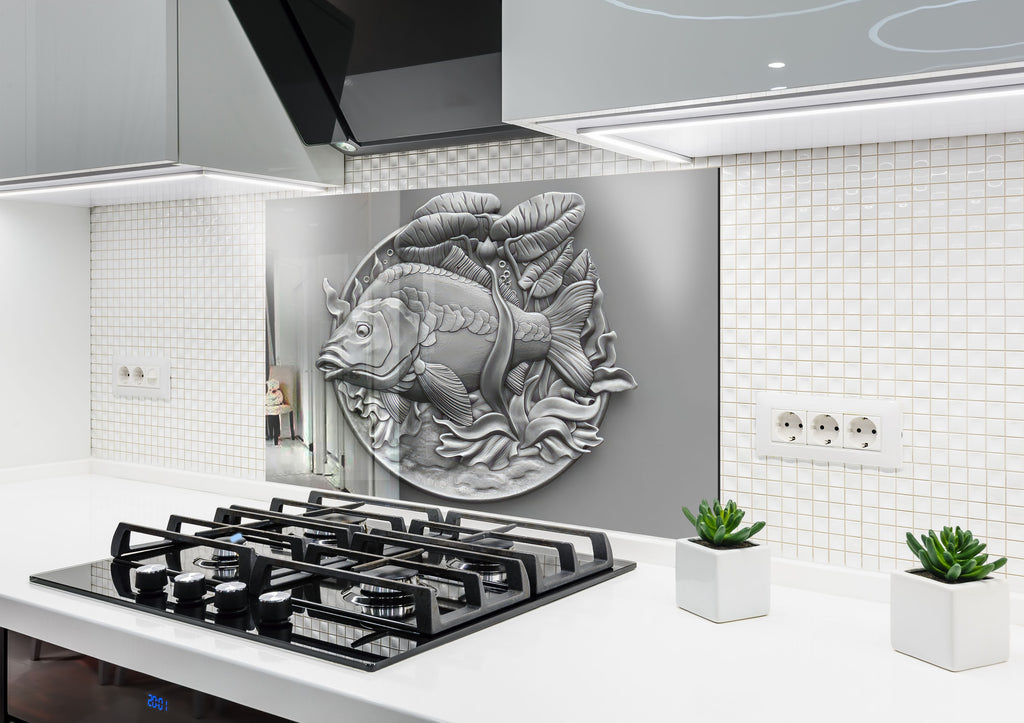 Silver Fish - Tempered Glass Kitchen Backsplash-BacksplashArtworks