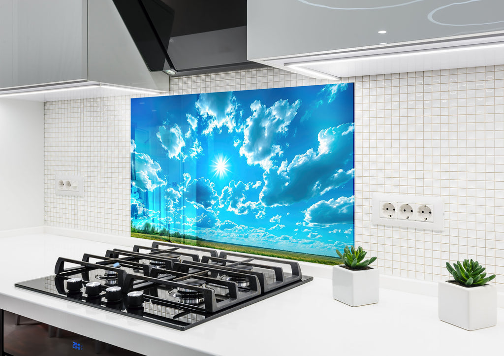 Blue Sky & Clouds Wall Art – Tempered Glass Kitchen Backsplash-BacksplashArtworks