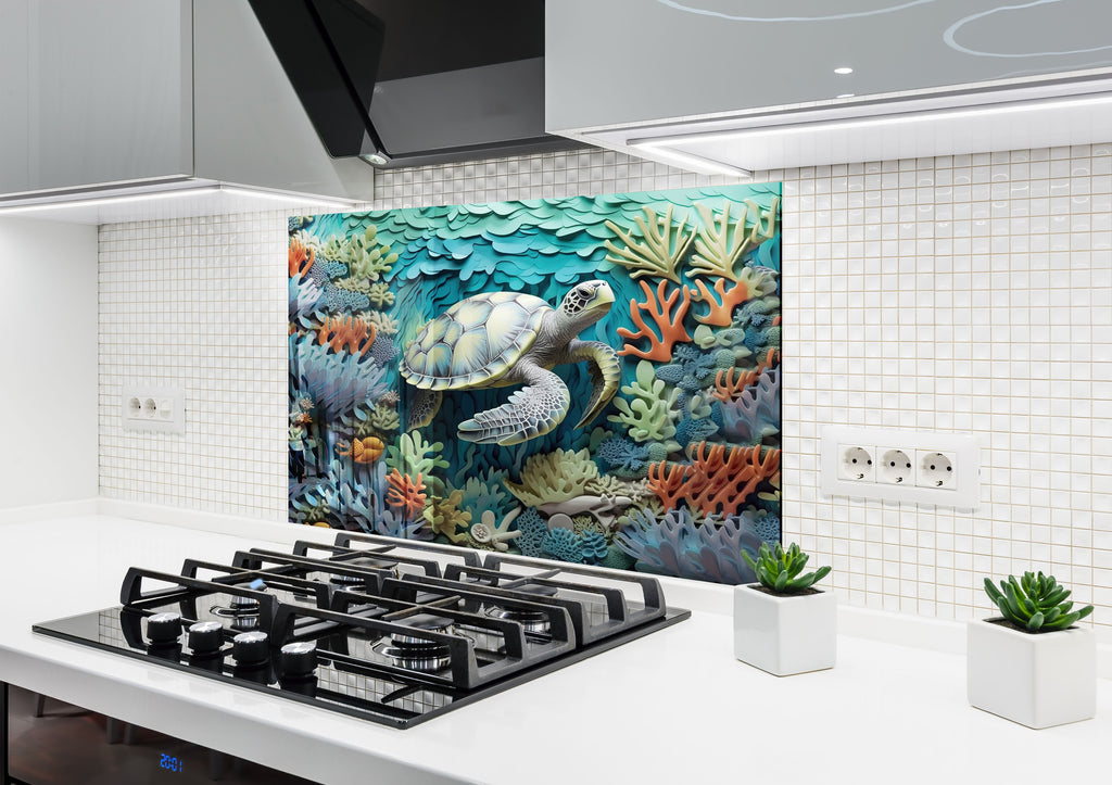 Stunning Sea Turtle - Tempered Glass Kitchen Backsplash-BacksplashArtworks