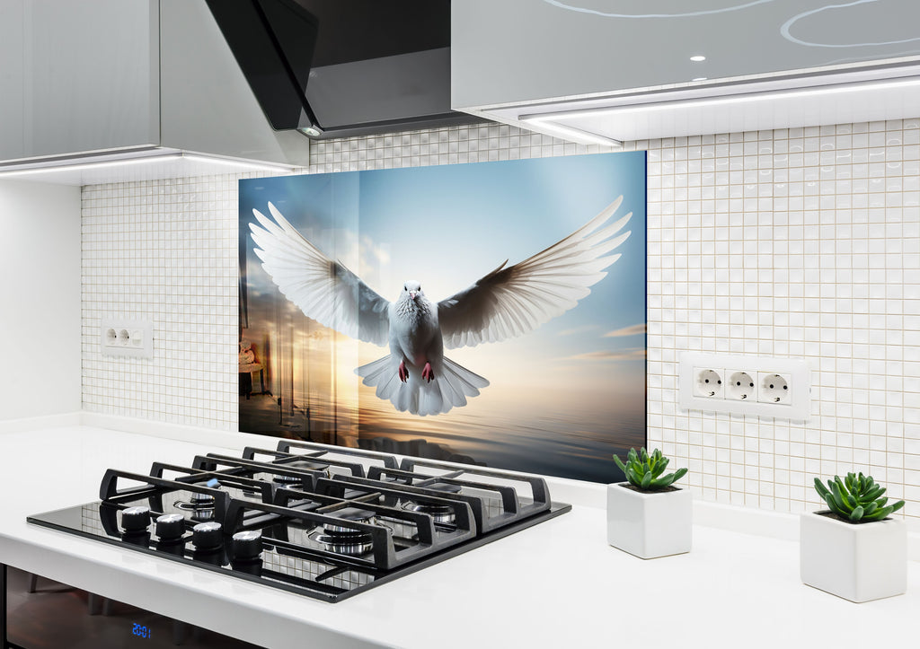 White Dove - Glass Kitchen Backsplash-BacksplashArtworks