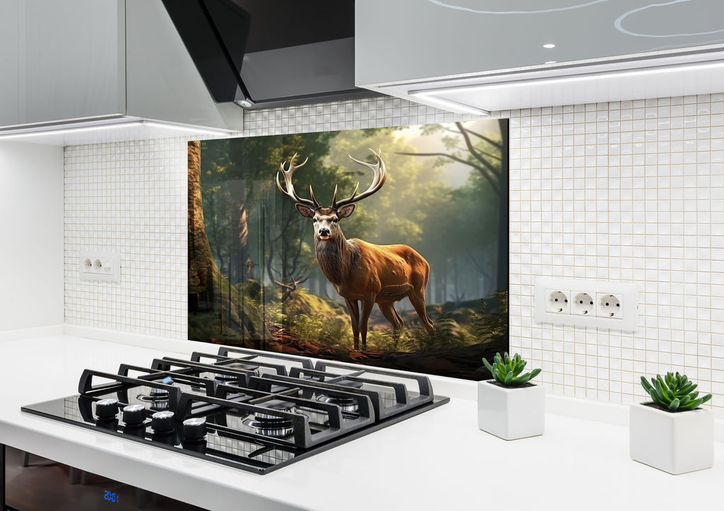 Deer Forest - Tempered Glass Kitchen Backsplash-BacksplashArtworks