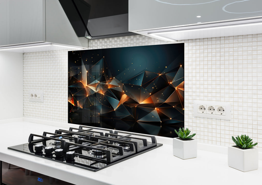 Cosmic Geometric Elegance - Glass Kitchen Backsplash-BacksplashArtworks